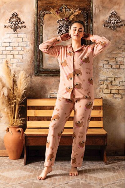 CALİA Women's Front Buttoned Long Sleeve Fleece Plush Winter Warm Pajamas Set