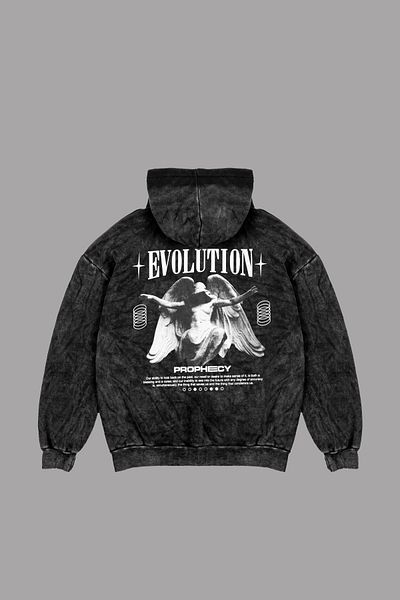 Sekizbiraltı Μαύρο Evolution Printed Oversize Unisex Hoodie με κουκούλα