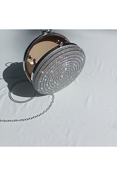 Şarra Gossi Geantă de seară argintie Geantă de rochie de seară cu pietre Poșetă rotundă pentru seară