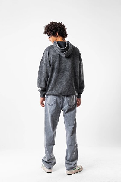 Sekizbiraltı Πλυμένο Μαύρο Basic Oversize Unisex Hoodie