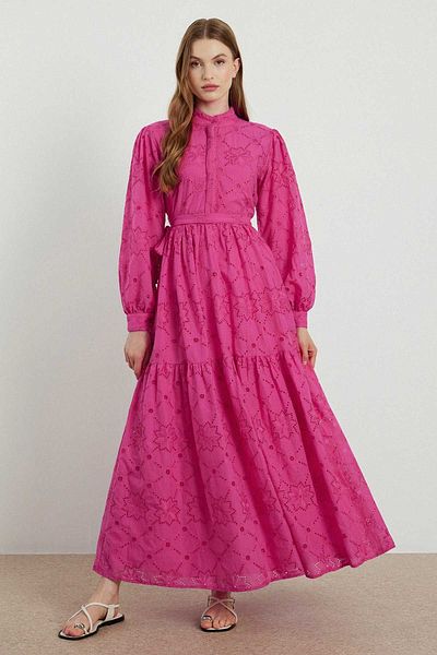 Hooopstore Fuchsia Sicilian Embroidery Dress