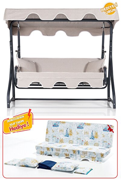 Erinöz Olea 3 Kişilik Yatarlı Bahçe Balkon Salıncağı (YEDEK KILIF TAKIMI HEDİYE)