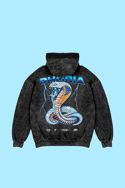Sekizbiraltı Ξεπλυμένη μαύρη κουκούλα με στάμπα Unisex Oversize