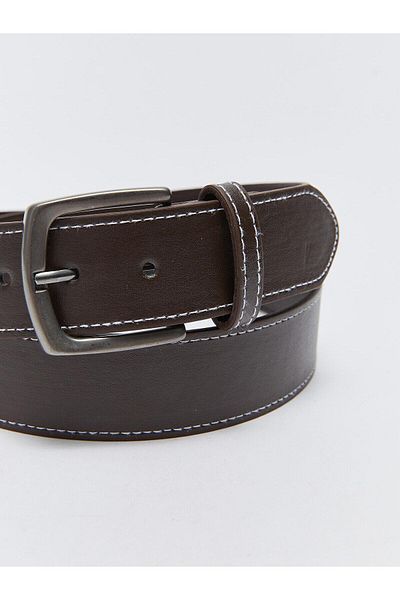 LC Waikiki LCW ACCESSORIES - Ανδρική Καφέ Δερμάτινη Ζώνη με Διακοσμητική Ραφή