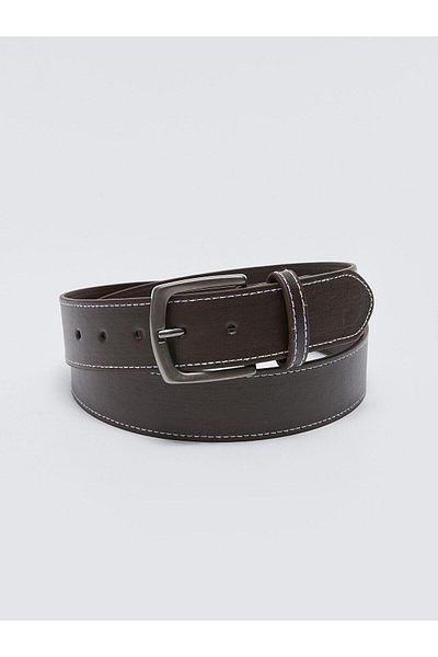 LC Waikiki LCW ACCESSORIES - Ανδρική Καφέ Δερμάτινη Ζώνη με Διακοσμητική Ραφή