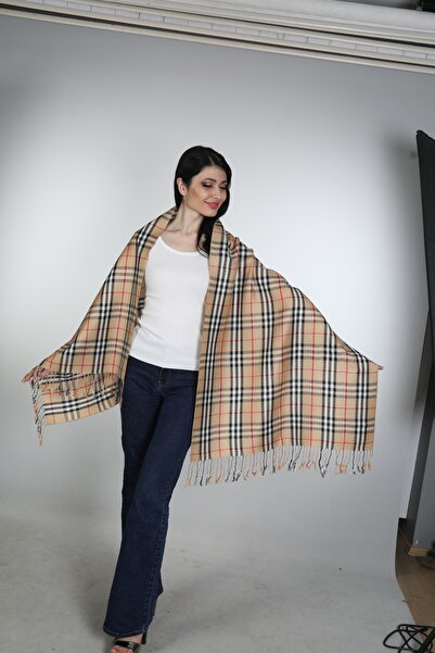 Mystic Bej Siyah Viscon - Cotton Şal