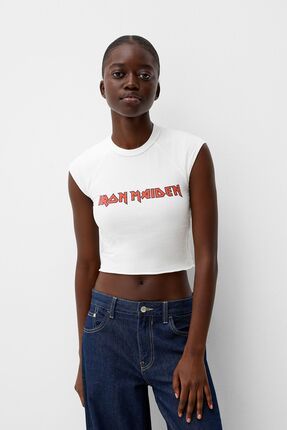 Bershka K sa kollu Iron Maiden crop t shirt Fiyat Yorumlar Trendyol