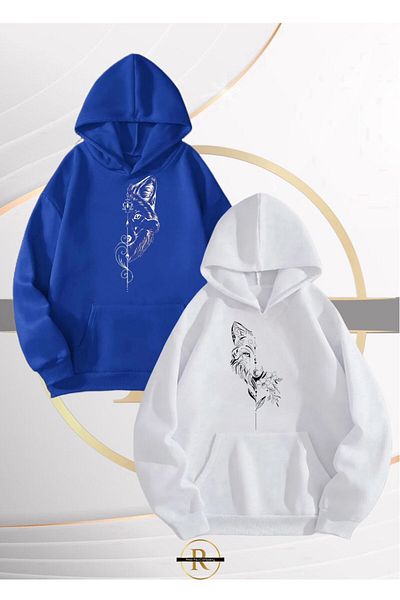 NewCabin Комплект суитшърт с качулка Oversize с щампа на вълчи двойки - Комбинация за влюбени