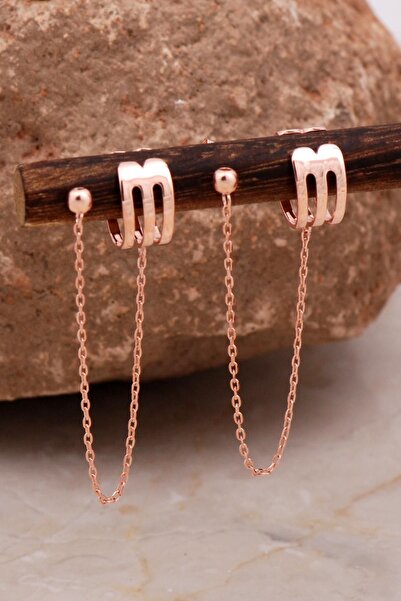 Sümer Telkari Taşsız Rose Zincirli Gümüş Kıkırdak Küpe 6110