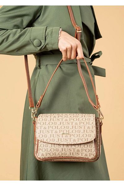 Just Polo Sand Tan 2 Compartment Shoulder Bag Monogram 2197mh