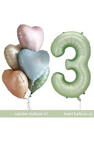 Genel Markalar Retro Kalp Folyo Balon Buketi Seti 3 Yaş Su Yeşili Rakam Folyo Balon Doğum Günü Balon Seti