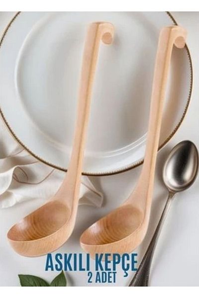 Efsoon Organics 2 Pieces Wooden Kitchen Ladle - with Sauce, Soup and Hanging apparatus