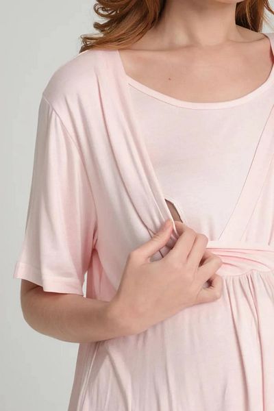 CT MODA Powder Design Women's Summer Pajamas - Flywheel Sleeves, 100% Cotton, Maternity and Maternity Dressing Gown Set