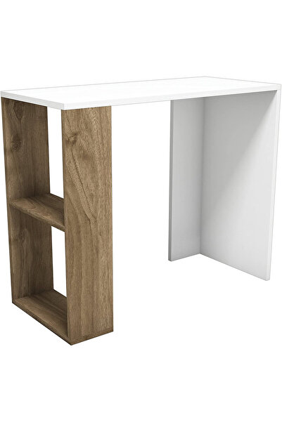 Modern home Compact Study and Work Desk with Storage Shelves - Sleek and Functional Design White And Brown