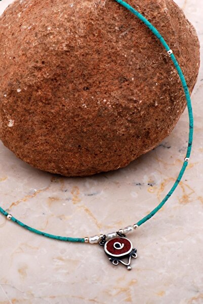 Sümer Telkari Doğal Taşlı Mozaik Işlemeli Kolye 6826