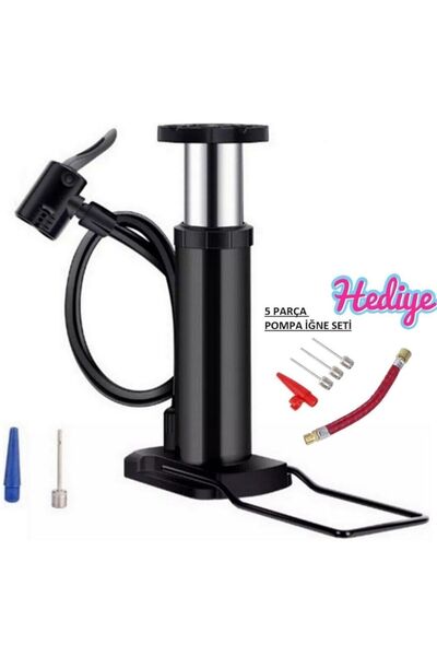 mrtbilisim Ayak Pompası Top Şişirme Lastik Şişirme Ayaklı Hava Pompası Şişme Havuz Şişirme Pompası + 5'li Uç