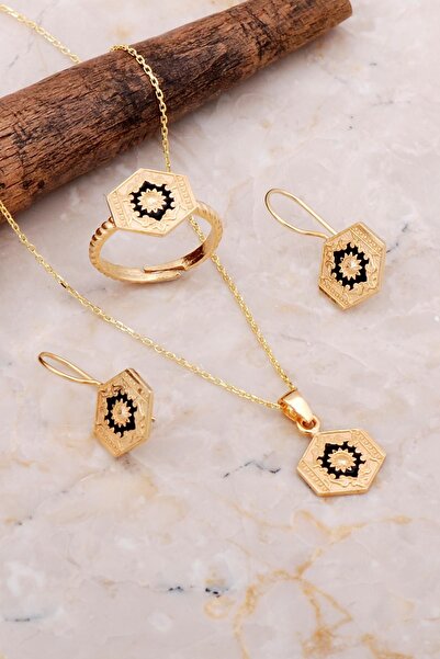 Sümer Telkari Anadolu Motifli Mineli Elişi Altın Kaplama Gümüş Set 2648