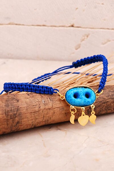 Sümer Telkari Süryani Nazar Boncuğu Altın Kaplama Gümüş Makrome Bileklik 4591