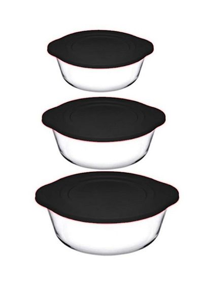 Paşabahçe Borcam 3-Piece Plastic Black Storage Set - With Lid