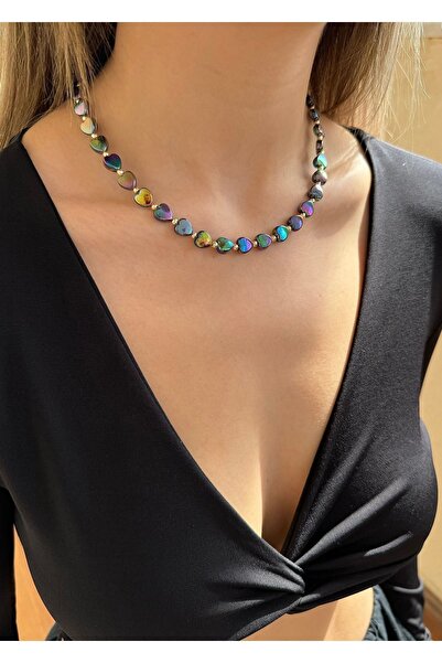 takıtarzım Kalp hematit rengi kadın tasarım kolye