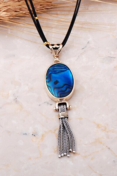 Sümer Telkari Okyanus Sedefi Elişi Gümüş Tasarım Kolye 7648