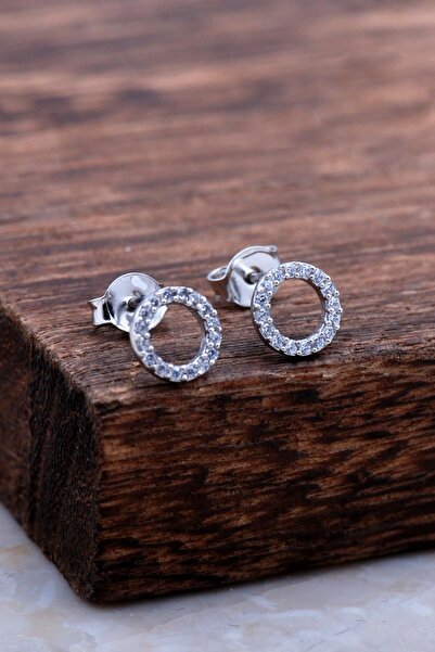 Sümer Telkari Halka Tamtur Beyaz Taşlı Rodyumlu Gümüş Küpe 6028