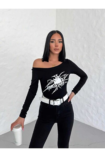 SERBA Black WiDow PrinteD - Off ShoulDer Long Sleeve Crop Top