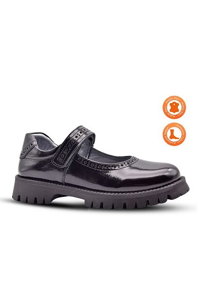 kids A more Glee BlaCK Patent Leather - Genuine Leather, Girls' SChool Shoes, VelCro