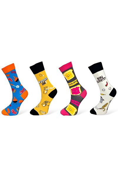 Mevo طقم للجنسين مكون من 4 جوارب قطنية مرنة منقوشة - ألوان مختلطة