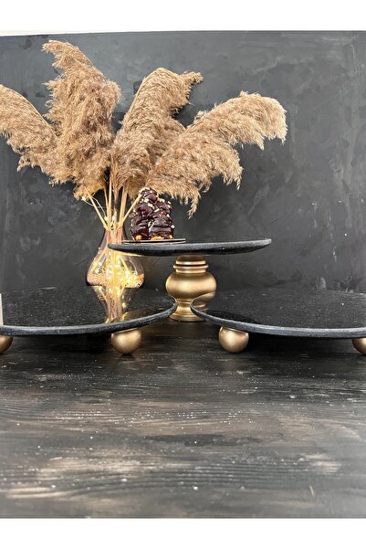 İDAY HOME Doğal Gold Ayaklı Mermer Pasta Kek Standı, Gold Boncuk Ayaklı Merme...