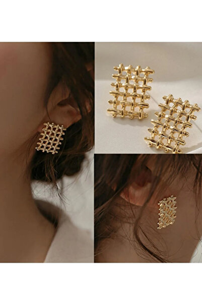 MioArt أقراط على شكل شبكة ذهبية اللون