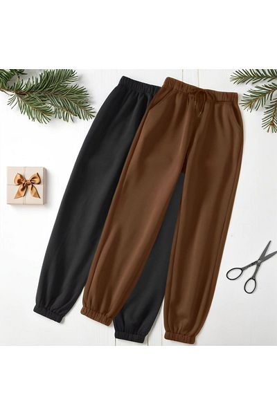 Fifty Color Ψηλόμεσο ελαστικό Winter Jogger Sweatpants Σετ 2 τεμαχίων