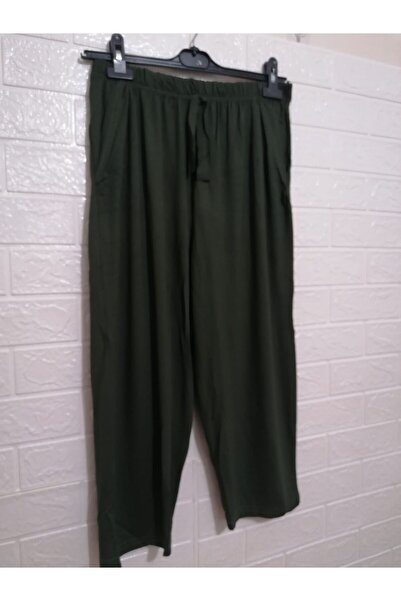 anne moda ankara Зелені однотонні літні штани - висока талія, 2 кишені, віскозний бавовняний капрі