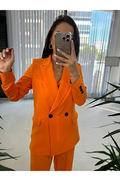 caddstore Foo Turuncu Keten Blazer Ceket