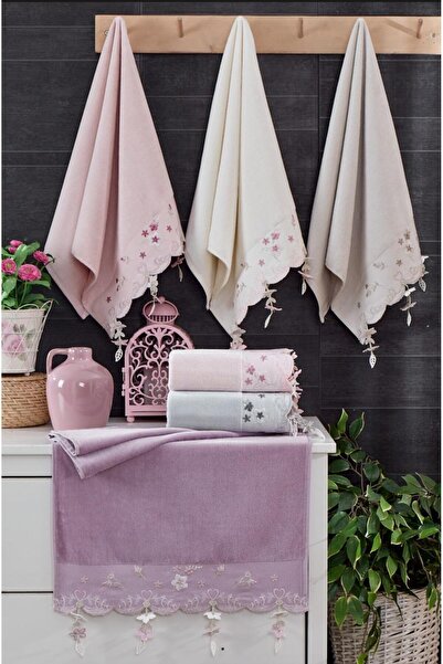 A.Z.H. 50X90 см, набір з 6 штук - весільний комплект з вишитим оксамитом і мереживом з кульками, розкішні рушники для рук і кухні