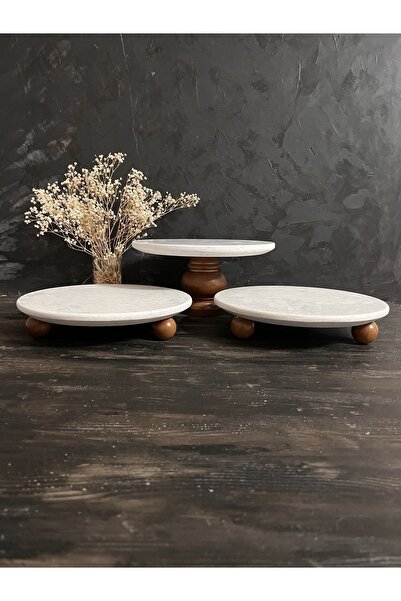 İDAY HOME Mermer Set, Pasta Kek Kurabiye Standı, Mermer Takım, Boncuk Ayaklı ...