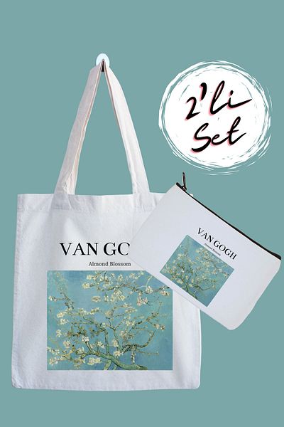 designedfy Van Gogh Almond Blossom Printed Cloth Bag and Pen Holder Set