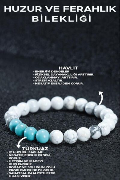 Ssilhoutte Doğaltaş Howlite الفيروزي - سوار السلام والانتعاش - تخفيف التوتر وتوفير التوازن الروحي