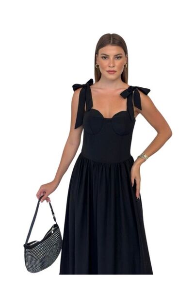 WOMAN VISION Rochie roșie cu cravată cu lungime maxi cu cupă la piept 005