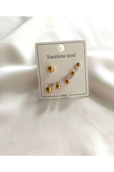 staınless steel Steel Anti-Tarnish Ball Earrings Pack of 6