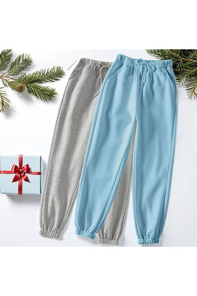 Fifty Color Ψηλόμεσο ελαστικό Winter Jogger Sweatpants Σετ 2 τεμαχίων