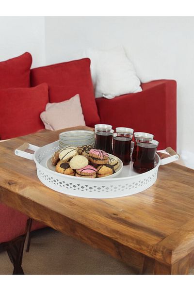 EVSTYLE Metal Village Tray 38 Cm Wrought Iron - White