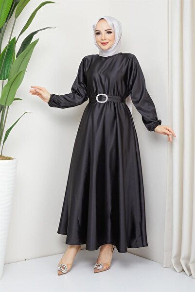 Tesettür World Saten Kemerli Mevlana Elbise