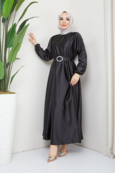 Tesettür World Saten Kemerli Mevlana Elbise