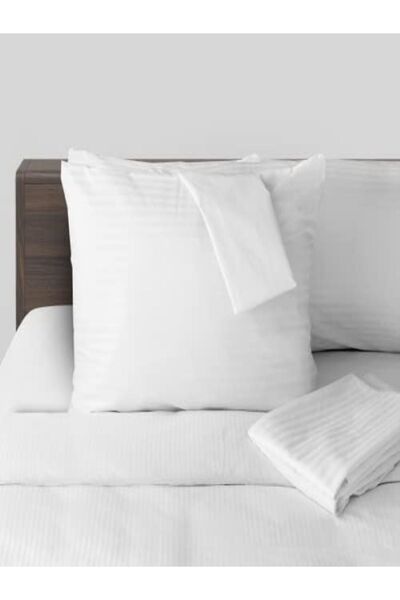 Erba kreasyon 50x70 cm Λευκή ριγέ Βαμβακερή Σατέν Μαξιλαροθήκη