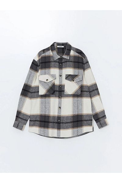 LC Waikiki LCW Gray Plaid Regular Fit Men's Lumberjack Shirt - Long Sleeve Plaid Jacket