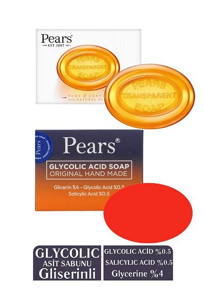 Pears Original Pure and Soft Soap 100gr + Glycerin GLYCOLIC Acid Soap 120gr