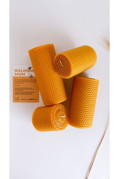 Kyphi Natural Hand-bee 4'lü Balmumu Mum Seti 14x6cm, 12x6cm, 9x6cm, 7x6cm
