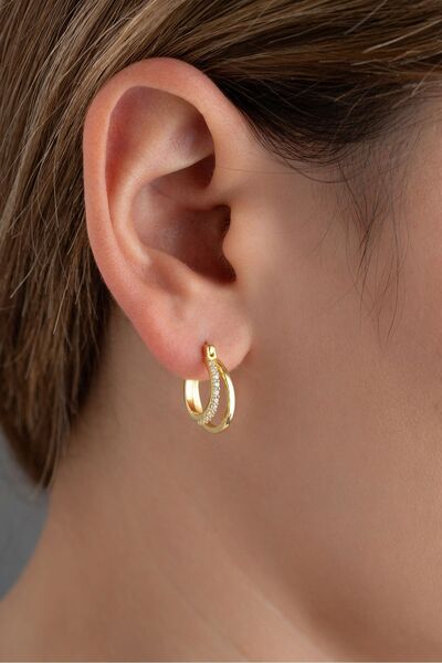 Silvano Jewelry 925 Ayar Gümüş Gold Çift Halka Küpe