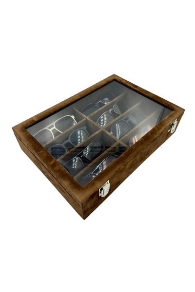 Lux Bella 8-piece Premium GlaSSeS Box - Alcantara Suede Brown